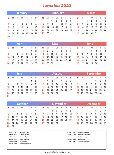Jamaica Holiday Calendar 2022 Best Printable Calendar