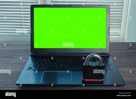 Concept Image Of Information Security Big Metal Lock On A Laptop With
