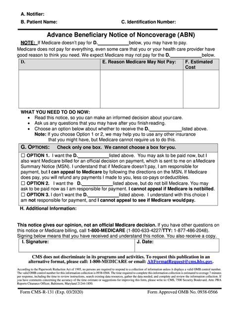 Medicare Abn Form Printable Forms Free Online