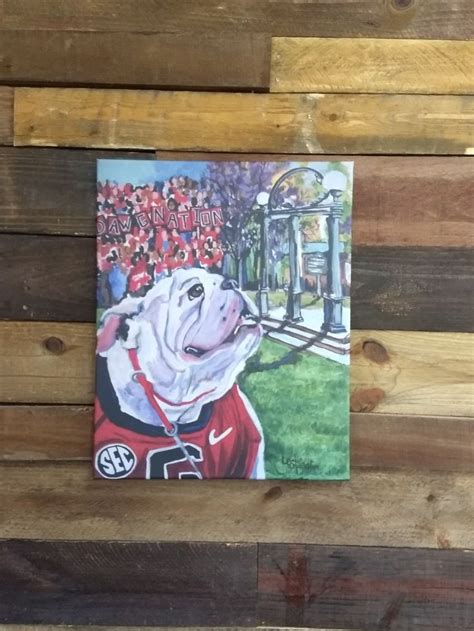 A Painting Of A Dog Wearing A Hockey Jersey On A Wooden Wall With