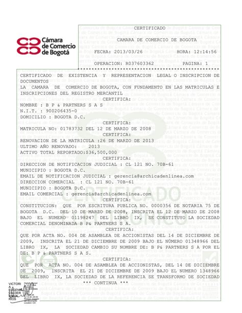 Email de notificacion judicial : certificado camara de comercio de bogota fecha: 2013/03/26 ...