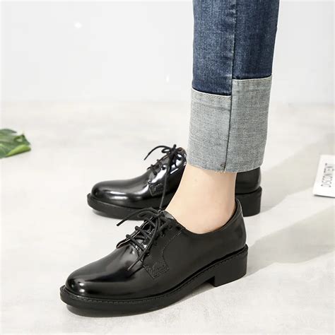 Buy Teahoo Black Patent Leather Oxford Shoes For Women