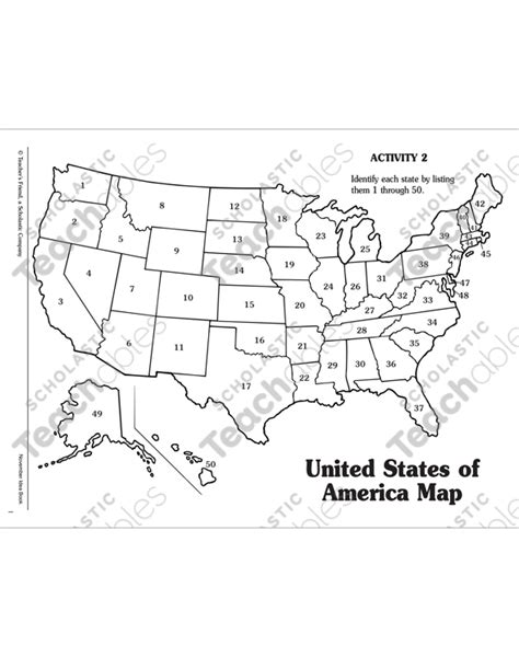 Numbered United States Of America Map By