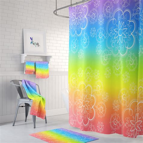 Boho Rainbow Shower Curtain Boho Bathroom Decor Etsy