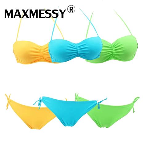 Maxmessy Solid Color Chest Steel Plate Gather Bikini Sexy Thin Female Spring Candy Colors Sexy