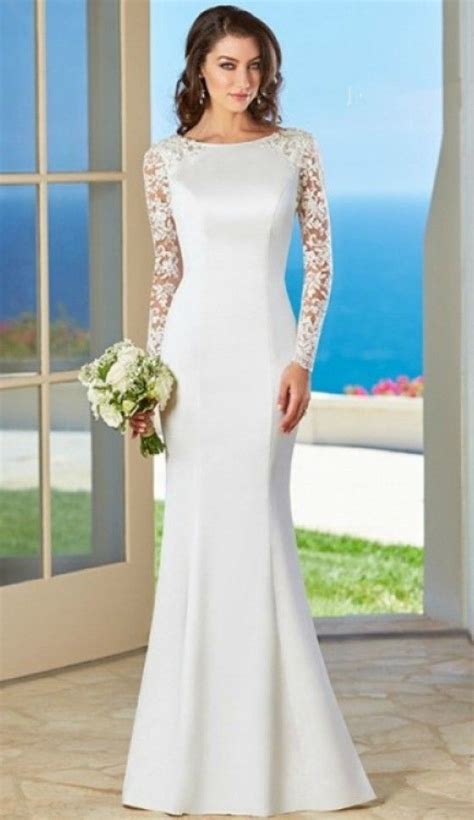 See more ideas about dresses, wedding dresses, older bride. Simple Elegant Long Sleeves Wedding Dress for Older Brides ...