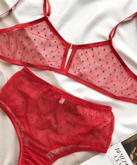 Red Polka Dot Lingerie Setsexy Lingerieerotic Lingeriesexy Etsy