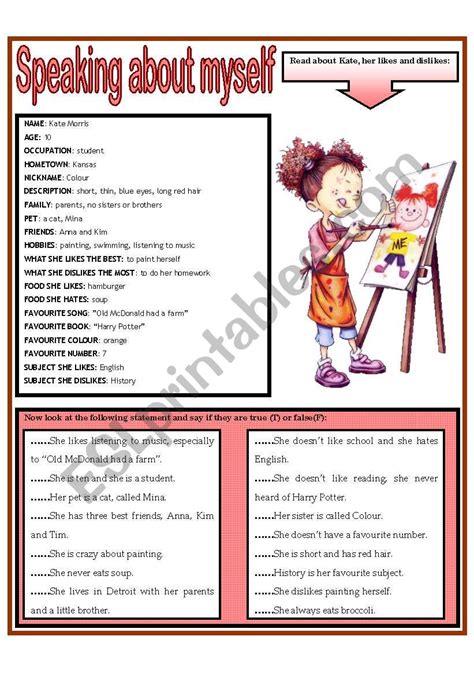 Speaking About Myself Esl Worksheet By Domnitza