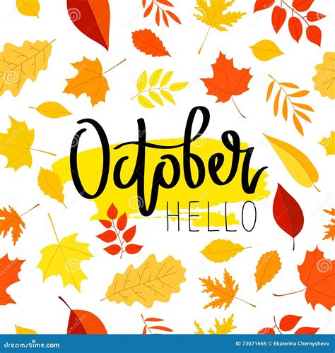 Hello October Vector Lettering Hand Written Design Element For Card