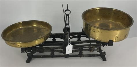 Lot Vintage Balance Scale With Brass Pans 19 Long