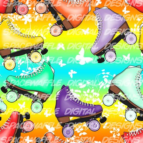 Rainbow Skates Pattern Scrapbooking Fabric Design Etsy
