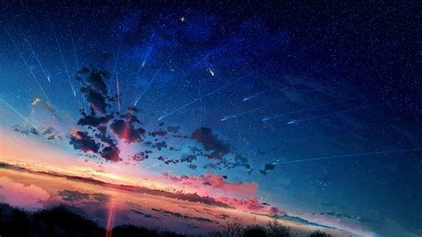 Starry Anime Sunset Hd Shooting Star Wallpaper By Knyt