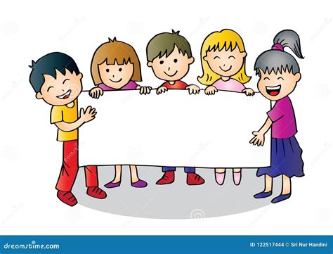 Cartoon Happy Kids Holding Banner Stock Illustration Illustration Of