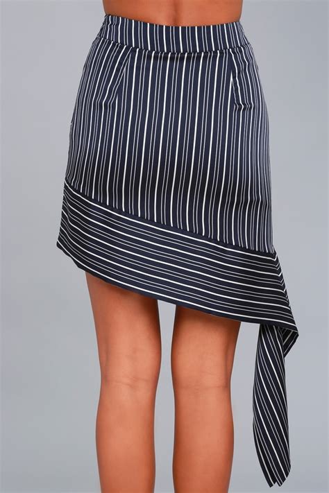 Joa Skirt Navy Blue Striped Skirt Tying Skirt Asymmetrical Skirt