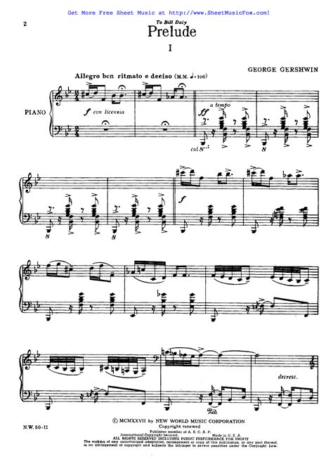 Free Sheet Music For 3 Preludes Gershwin George By George Gershwin