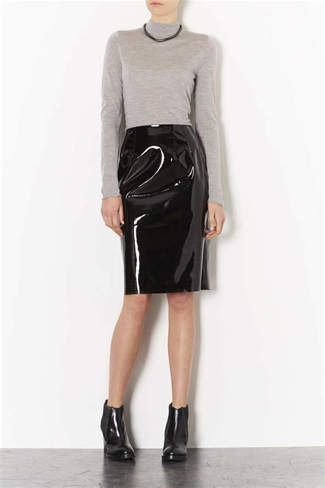 Lyst Topshop Petite Shiny Vinyl Pencil Skirt In Black
