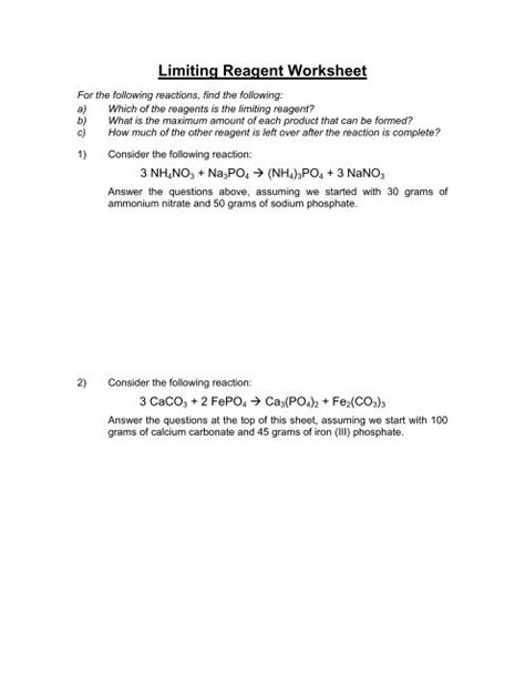 Limiting Reactant Worksheet Answers Pdf Worksheet