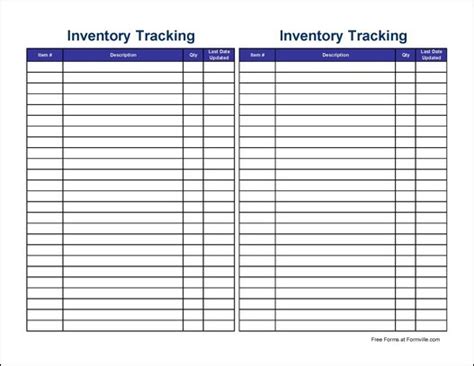 Free Small Simple Inventory Tracking Sheet Tall From