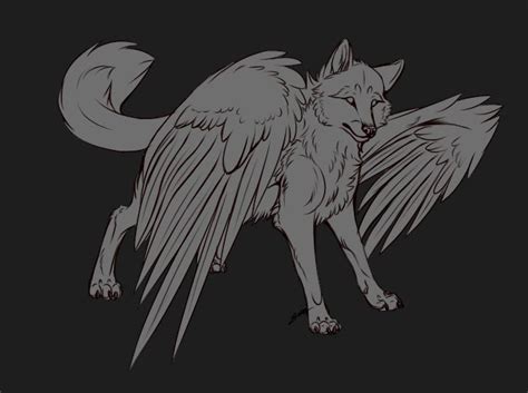 Winged Wolf Lineart Anime Wolf Drawing Wolf Drawing Sketches