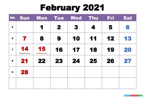 12 Month Printable Calendar February 2021 2021 Calendar