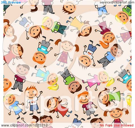 Clipart Seamless Stick Kid Background Pattern Royalty Free Vector