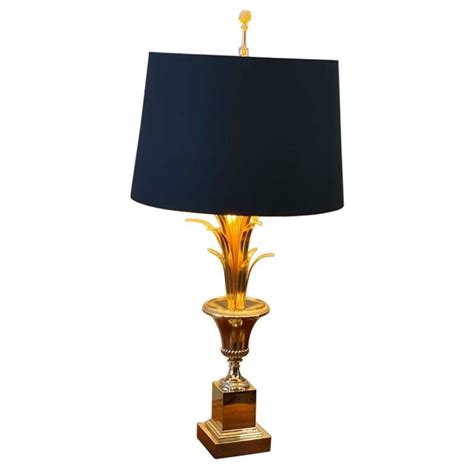 Mid Century Hollywood Regency Style Gilt Tole Palm Design Table Lamp At