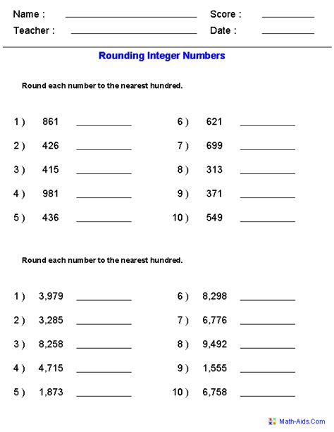 Grade 3 Rounding Numbers Worksheet