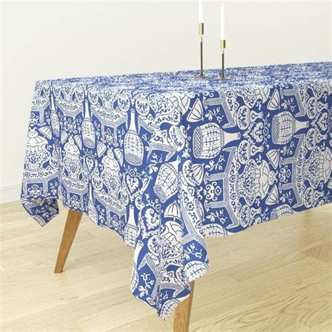 Modern Chinoiserie Tablecloth Liw Zh Nio By Muhlenkott Etsy Blue