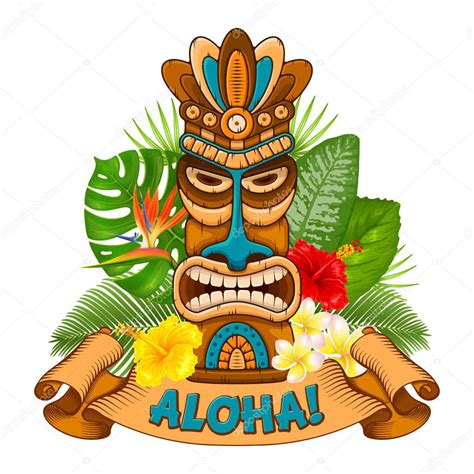 Wooden Tiki Mask And Signboard Of Bar — Stock Vector © Pazhyna 190323378