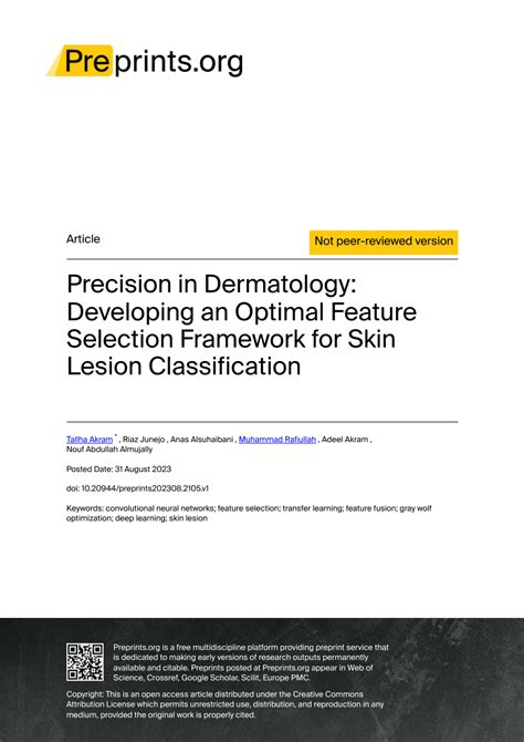 Pdf Precision In Dermatology Developing An Optimal Feature Selection