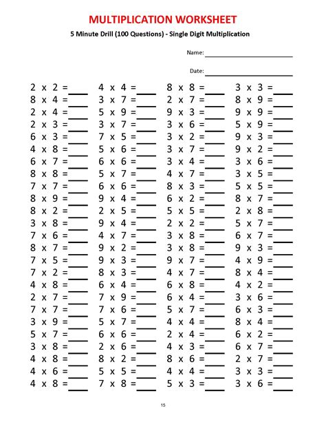 Multiplication 5 Minute Drill Worksheets With Answerspdf Etsy
