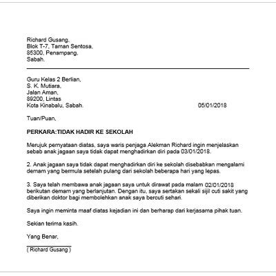 Cara Buat Surat Cuti Sakit Kerja Contoh Surat Tidak Hadir Ke Sekolah