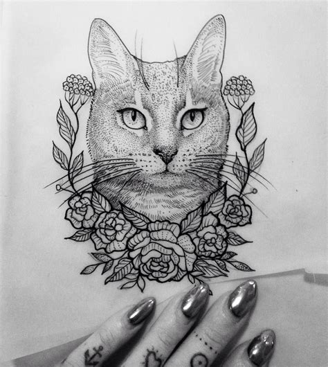 The fact that the cat is obviously terrified says to me this is not the only time it has been tormented by its owner. #illustration cat flower dot #neotraditionel # ...