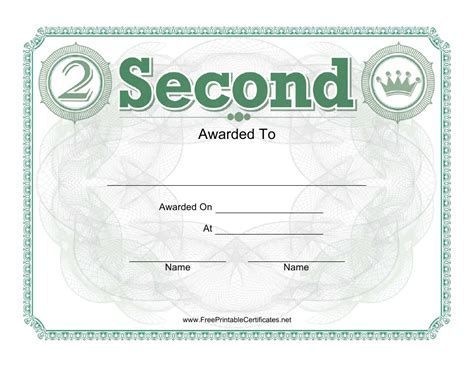 Second Place Certificate Template Green Download Printable Pdf