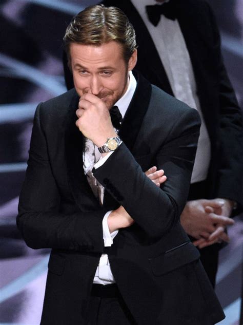 Oscars 2017 Ryan Gosling Laughing During Best Picture Mistake Photo