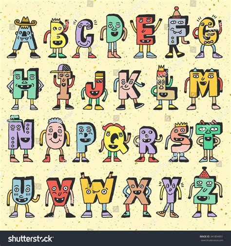 Abc Funny Alphabet Characters Wacky Doodle Stock Vector 341894891