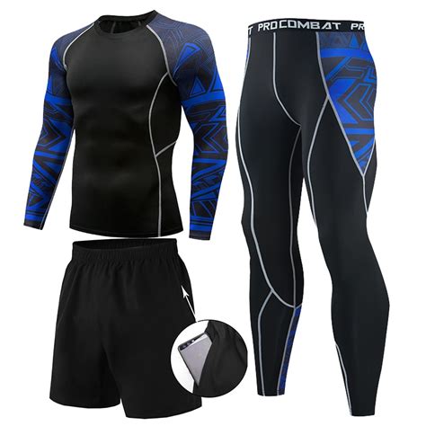 men compression set running tights workout fitness training tracksuit long sleeves shirts sport