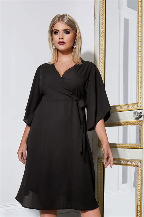 Yours London Black Wrap Dress With Tie Waist Plus Size 16 To 32