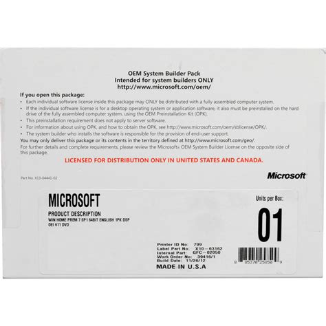 Microsoft Windows 7 Home Premium Sp1 64 Bit Oem Dvd