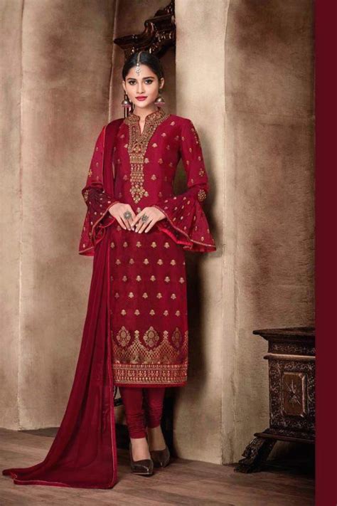 Wonderful Red Colored Partywear Embroidered Salwar Suit 1000