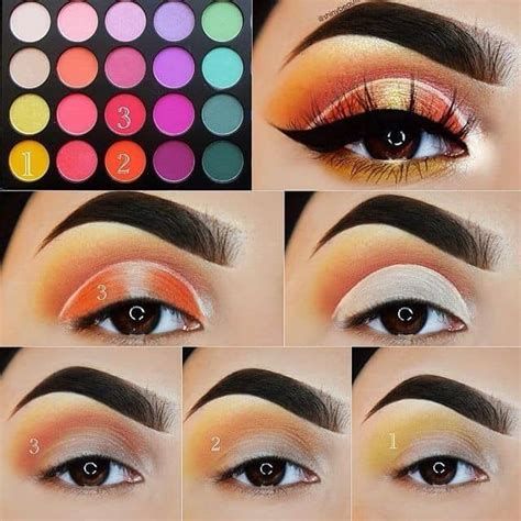 1.21 consejos de maquillaje de ojos ahumados. Colorido tutorial de maquillaje de sombra de ojos. Paso a ...