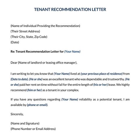 Tenant Recommendation Letter From Landlord Samples