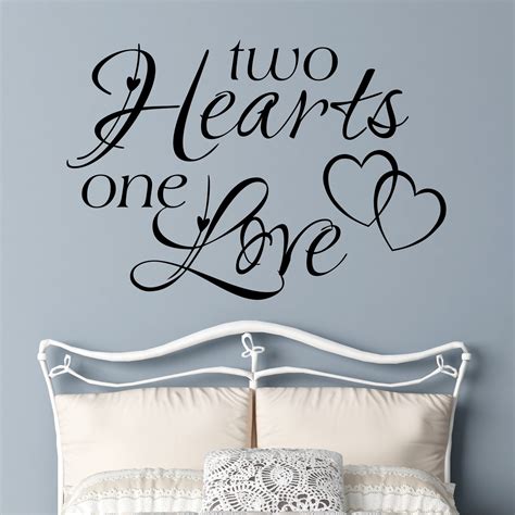 Romantic Bedroom Wall Decal Two Hearts One Love In 2021 Vinyl Wall