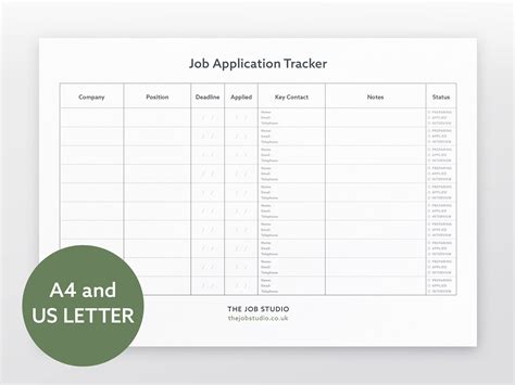 Job Application Tracker Printable Job Search Tracker Job Search Planner