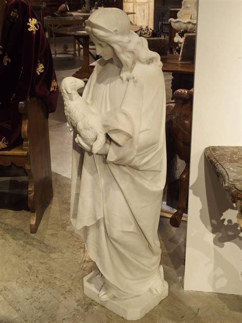Antique Carved Marble Statue Of St Agnes By Daprato