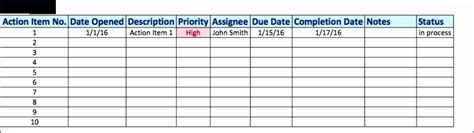 8 Rolling Action Item List Template Excel Excel Templates