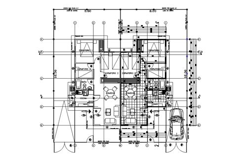 Twin House Plan Is Given In This 2d Autocad Dwg Drawing Filedownload