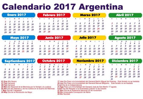 Calendario De Feriados 2017 En Argentina Dias No Laborables