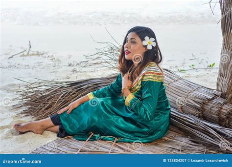 Beautiful Maldivian Woman In National Dress Smiling Editorial Image