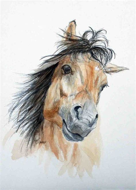 The horse has a tan or gold colored coat with black points (mane, tail, and lower legs). Painted Panache by Joann Y Wheeler: November 2010